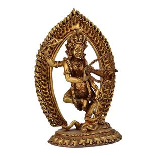 尼泊尔全铜鎏金金刚亥母瑜伽母作明佛母狮面空行母带背光佛像摆件