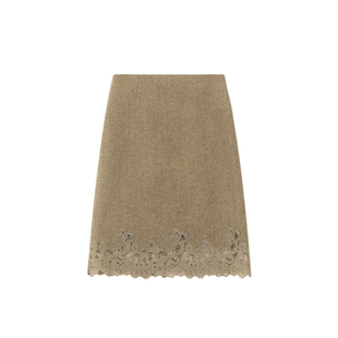 MANNALA丨“黛安娜”经典羊毛人字纹拼接定制蕾丝花边半身裙Q9397