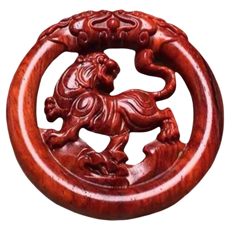 紫檀木十二生肖雕刻虎兔挂件红木毛衣项链钥匙扣吊坠双面镂空工艺