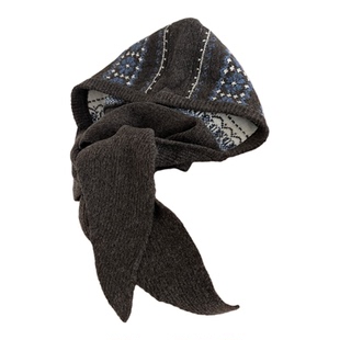 北欧费尔岛风提花含羊毛针织帽子女秋冬保暖围脖一体巴拉克拉法帽