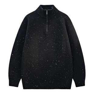 男士肌理感半拉链毛衣男款内搭冬装2025新款冬季老钱风黑色针织衫