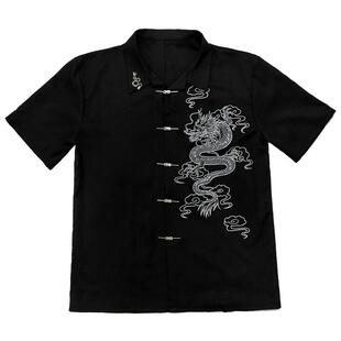 仓宝儿屋原创龙吟新中式龙纹印花短袖衬衫国风汉元素上衣夏季男女