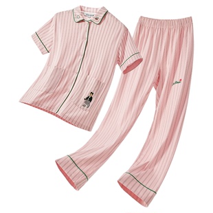 TeenieWeenie小熊刺绣条纹睡衣女士春夏高级感夏季柔软家居服套装