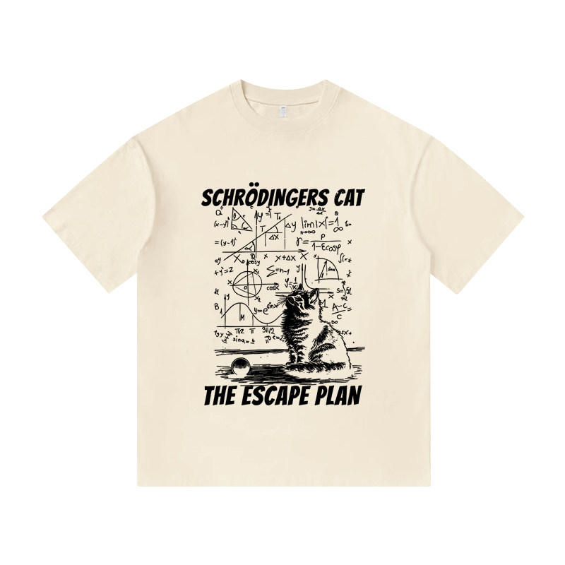薛定谔的猫物理量子力学T恤衫小众设计印花夏季纯棉男装短袖衣服