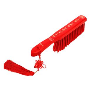 结婚扫床刷子红色软毛木质刷婚庆用品长柄笤帚家用床上清洁除尘刷