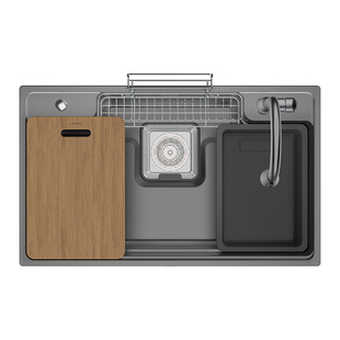 九牧厨房水槽304不锈钢大单槽枪灰纳米压纹日式家用洗碗池洗菜盆