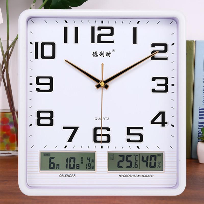 静音挂钟客厅日历钟表简约时尚家用时钟挂墙表现代电子方形石英钟