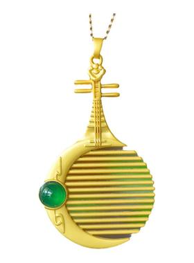 古法鎏金镶嵌天然冰种帝王绿玉髓琵琶吊坠玛瑙项链配证书礼盒链子