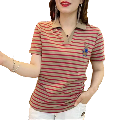 短袖韩版薄款POLO时尚条纹印花