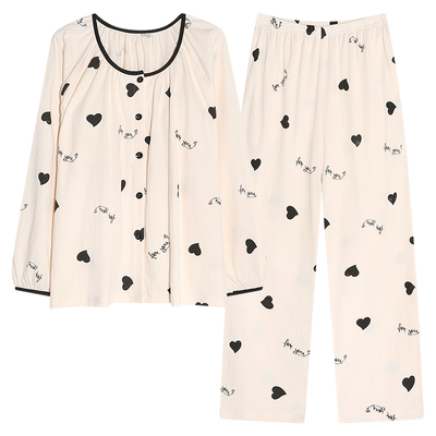 自带胸垫一体长袖睡衣套装女开衫