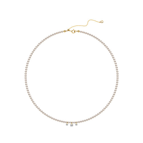 HELAS赫拉流动系列淡水珍珠小米珠串珠项链女14K金培育钻缎光项链