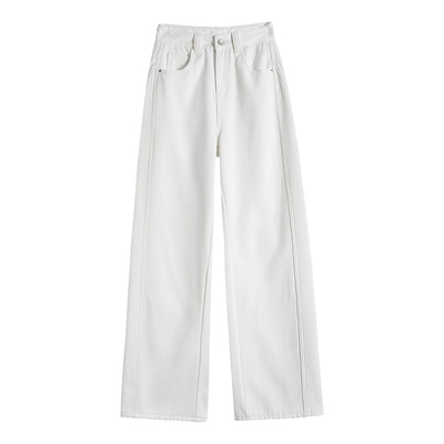 弯刀牛仔裤女春秋新款镰刀米白色