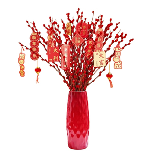 银柳真花鲜枝客厅红色干枝鲜花带花苞摆件年宵花卉福桶水培绿植物