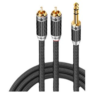 秋叶原6.5转双莲花头音频线一分二左右双声道大三芯转2rca莲花线插头连电吉他钢琴调音台功放音响音箱连接线