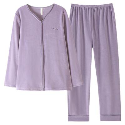 睡衣女士秋冬长袖海岛绒家居服