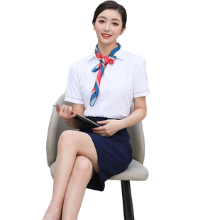 飘轻裾2023新款中国联通工作服女士套装联通工装短袖衬衫女裙夏装