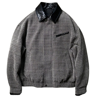 SKYROCKET格纹拼接皮领羽绒外套