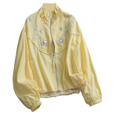 重工刺绣亮片立领棒球服宽松外套