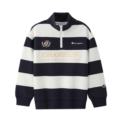 冠军男女童条纹半拉链运动卫衣