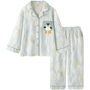 睡衣女春秋季长袖纯棉大码女款套装2026新款可爱企鹅可外穿家居服