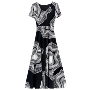 有口袋妈妈碎花真丝雪纺连衣裙女装2026夏季短袖气质显瘦长款长裙