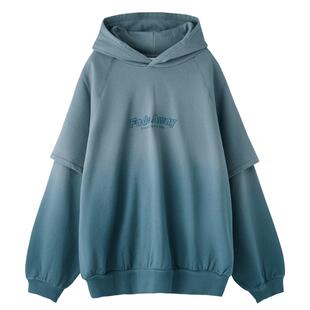 MOUSSY渐变丁达尔假两件连帽宽松卫衣028HS890-0221