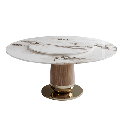 大理石餐桌意式轻奢高级感2025新款毕加索大理石带转盘餐桌椅组合