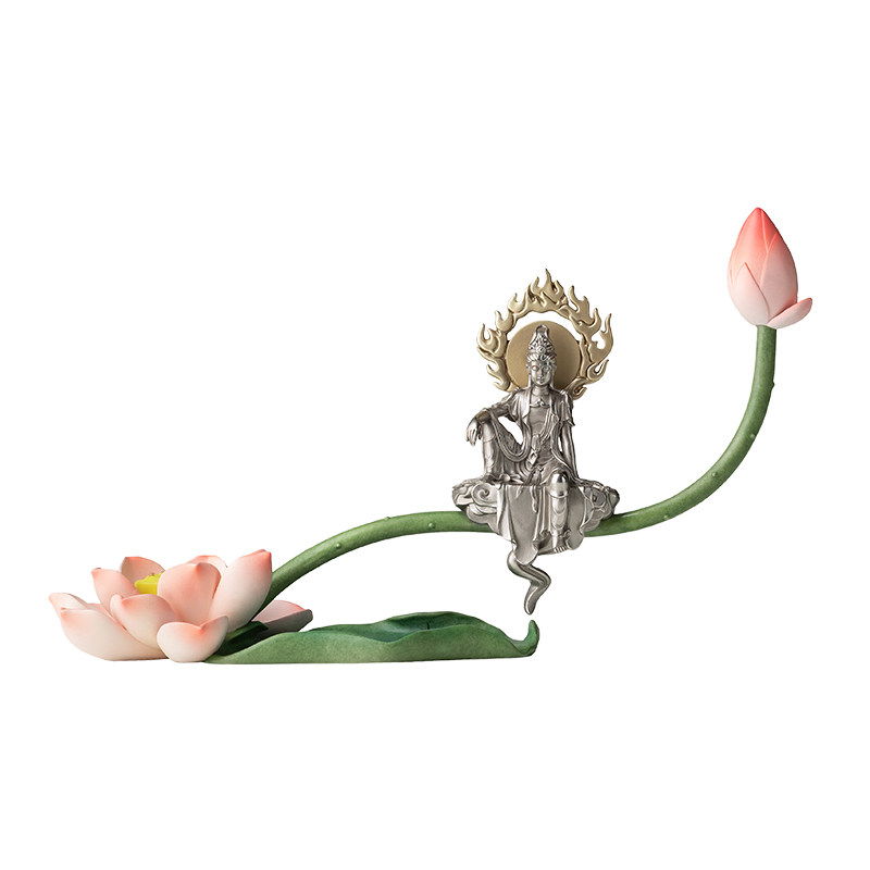 铜师傅《荷花自在观音》铜摆件