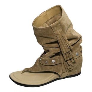 LABERTHREE26春季新品松弛感夹趾流苏堆堆靴复古时尚个性凉靴女靴