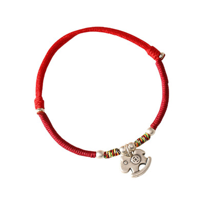 红绳编织生肖足银手链