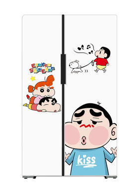 蜡笔小新双开门冰箱贴纸高级感画
