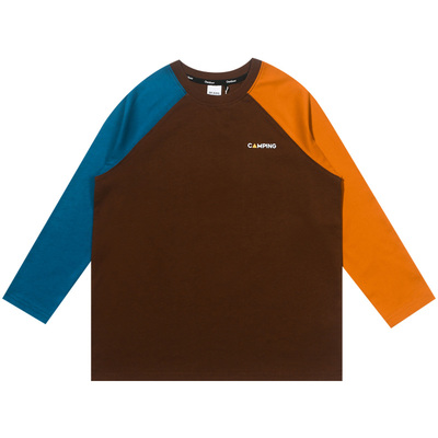 潮男童撞色拼接插肩纯棉长袖T恤