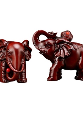 中式大象一对招财摆件客厅雕刻