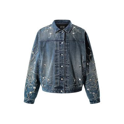 TBHNP曙光辉月雕花烫钻牛仔服