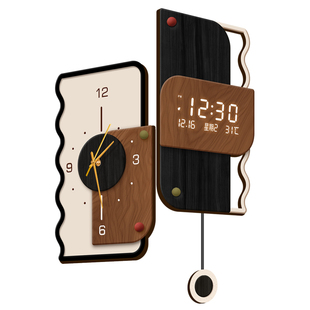 中古风客厅转角挂钟2026新款创意拐角双面电子钟表高级感时钟