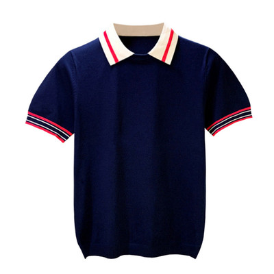 夏季短袖个性拼接翻领polo衫洋气