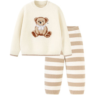 【泰迪熊IP联名】迷你巴拉儿童家居服套装男女童亲子半边绒居家服