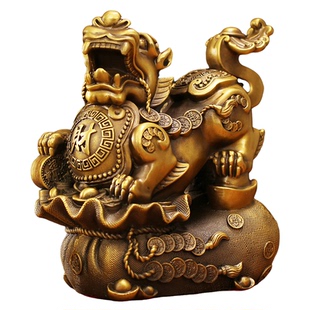 全铜入户财福貔貅招财公母一对大乔迁新居礼品号酒柜装饰品摆件