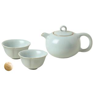 陆宝天青色汝窑茶具套装轻奢高档家用功夫茶具可开片汝窑茶壶茶杯