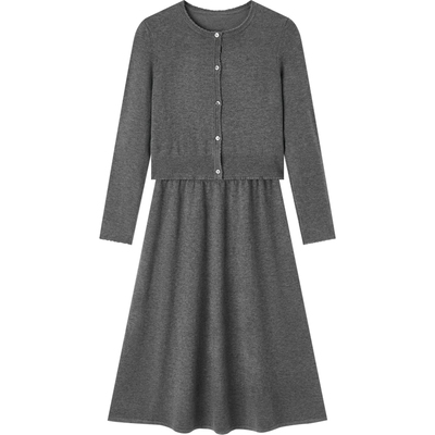 爱居兔高级灰套装连衣裙女春秋新款经典格雷系针织衫裙两件套