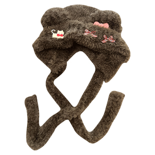 可爱小熊耳朵毛绒帽男女秋冬保暖护耳雷锋帽显脸小加厚针织毛线帽