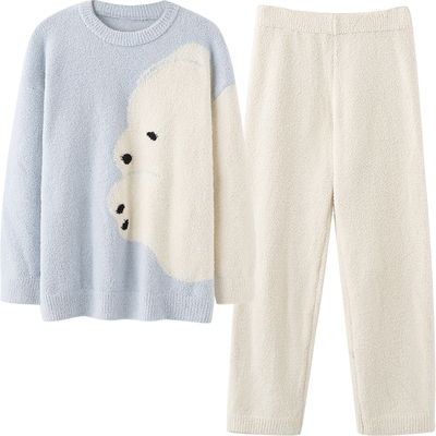 情侣半边绒睡衣软绵绵可爱风外穿