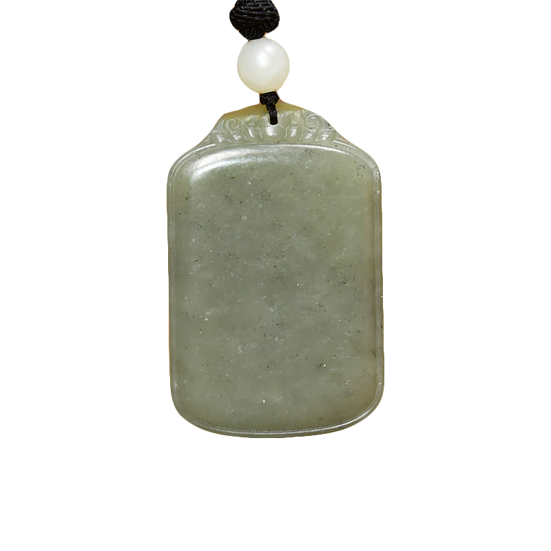 已结缘新疆和田玉籽料无事牌吊坠青白点墨青花挂件