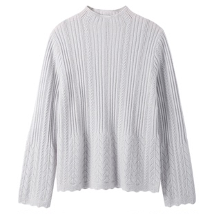 设计控~收腰伞摆！绞花100%山羊绒衫女半高领纯羊绒毛衣套头厚冬