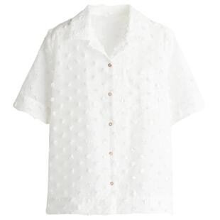 HM女装衬衫夏季时尚宽松刺绣提花通勤短袖浪漫繁复衬衫1296192