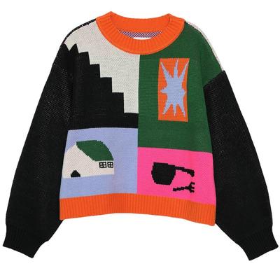 MOVEUP幻走2024冬季新款.FUN系列撞色罗纹芝麻底提花小众针织衫女