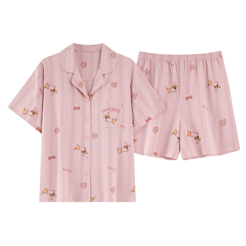 夏季100%纯棉女士睡衣短袖家居服