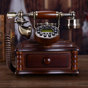 新实木欧式 电话机家用固定有绳电话促 创意个性 仿古电话机复古时尚