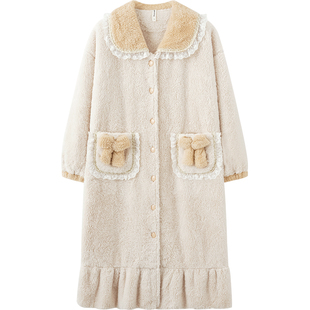 马克公主珊瑚绒睡袍女秋冬加厚可爱睡裙长款浴袍冬天家居睡衣外套