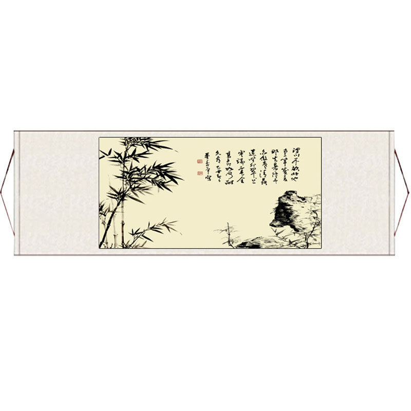 竹报平安风水丝绸卷轴横幅国画